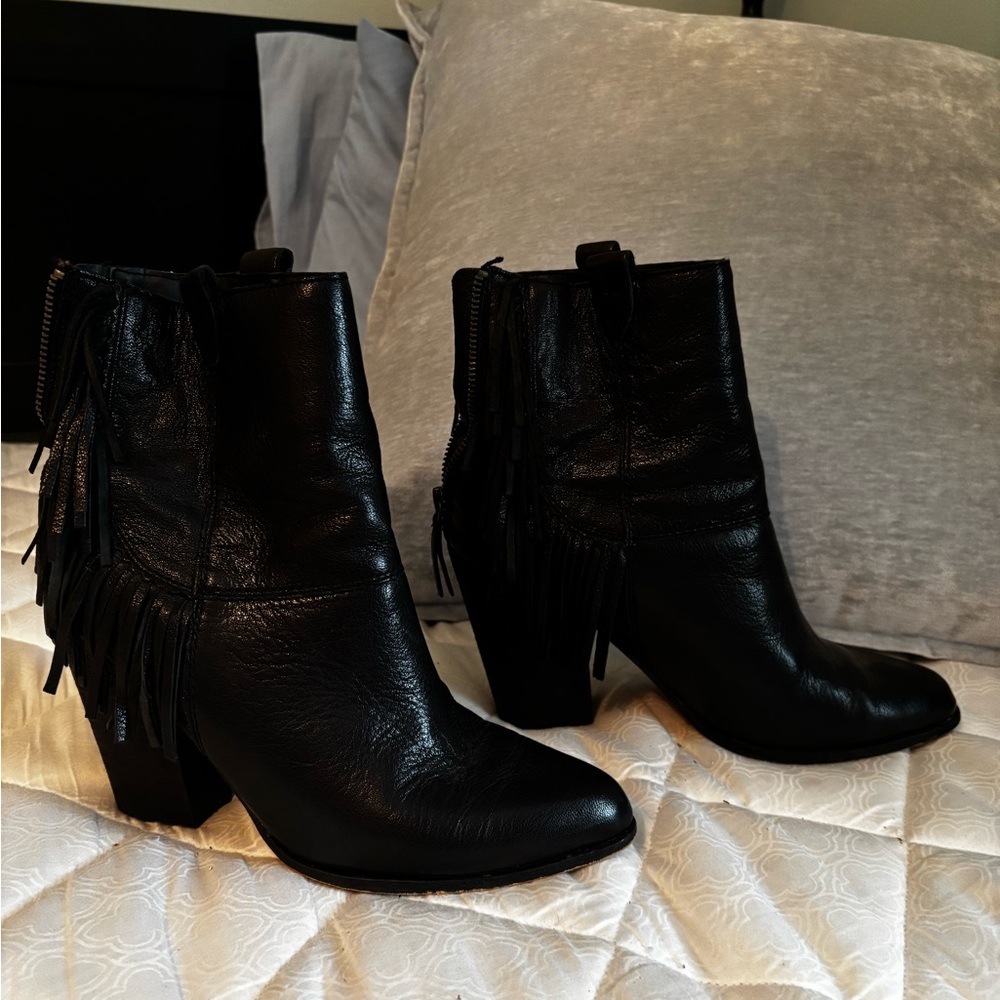 JD Joe’s Black Leather Fringe Ankle Boots